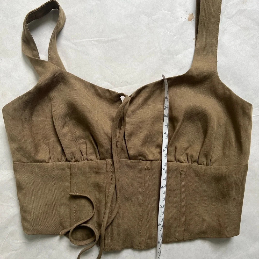 Lovers & Friends Linen Blend Milkmaid Tie Front Corset Crop Top Green Sz XS NWT - Picture 9 of 9